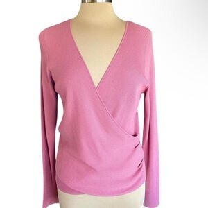 Halogen Mauve Ribbed V-Neck Wrap Sweater